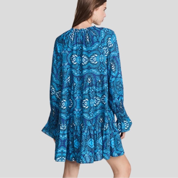 Figue Blue White Flowy Batik Print Bella Short Dress with Tassel Ties - Picture 10 of 10